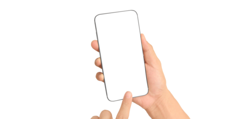 Hand holding smartphone device and touching screen