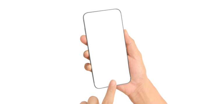 Hand holding smartphone device and touching screen - Powered by Adobe