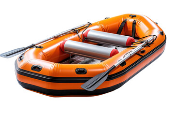A Bright Orange Inflatable Raft Ready for Adventure on a Clear PNG or White Background.