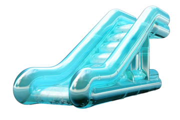 Aqua Blue Inflatable Slide for Summer Fun and Excitement on a Clear PNG or White Background.