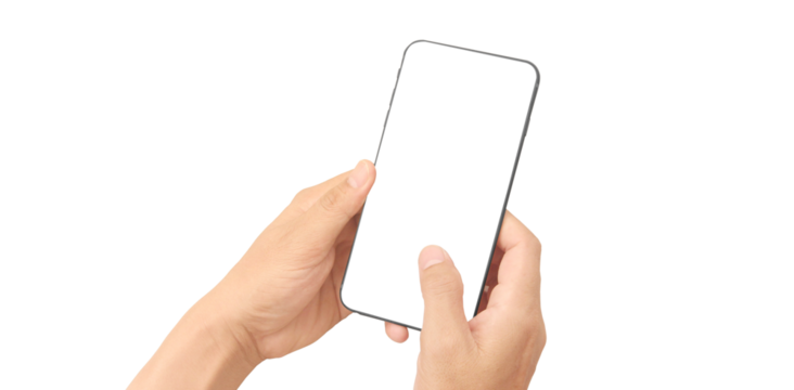 Hand holding smartphone device and touching screen
