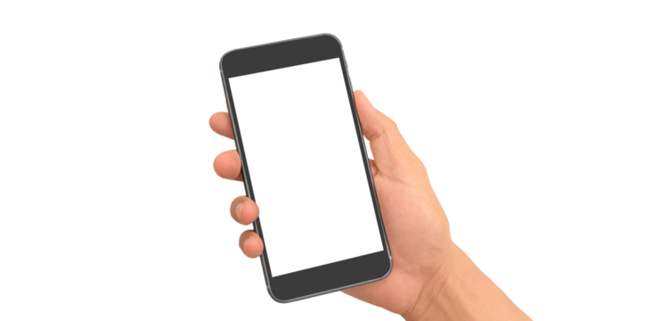 Hand holding smartphone device and touching screen