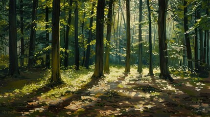 Obraz premium spring forest nature landscape, beautiful spring stream, river rocks in mountain forest