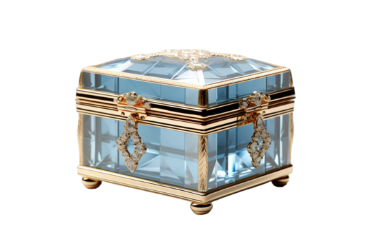 An Exquisitely Crafted Crystal Jewelry Box Adorned With Gold And Diamonds on a Clear PNG or White Background.