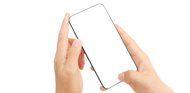 Hand holding smartphone device and touching screen