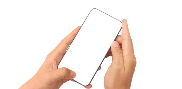 Hand holding smartphone device and touching screen