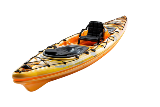 A Golden Kayak Ready for an Afternoon Adventure on the Water on a Clear PNG or White Background.