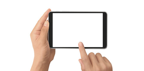 Hand holding smartphone device and touching screen