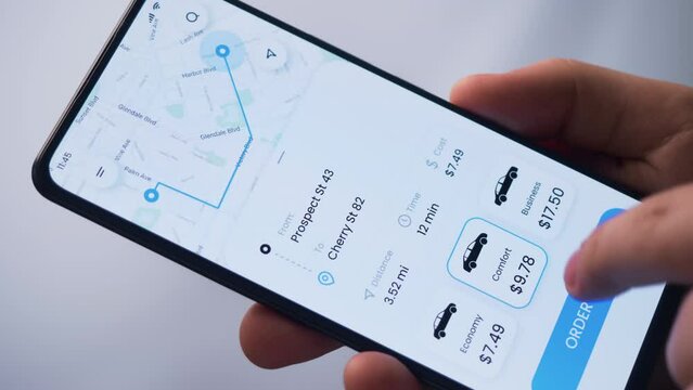 Ordering taxi using smartphone application. Fictional Interface.