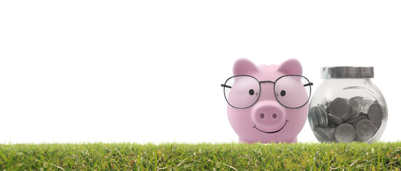 Piggy bank grass as fokaw, coin Saving