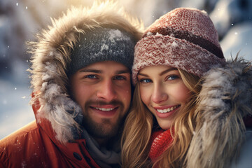 Generated with AI portrait of young happy couple enjoy date in park