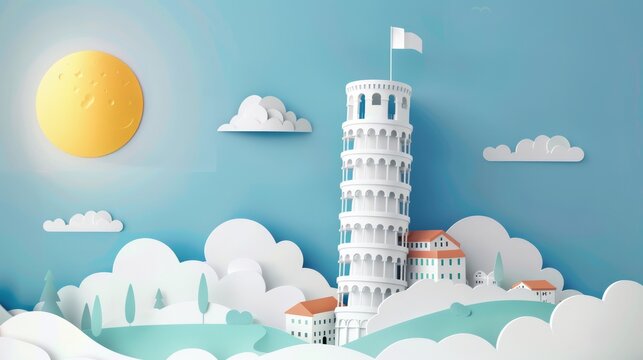 3D art paper wallpaper, Leaning Tower of Pisa Landmarks of Italy, beautiful colors