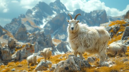 Naklejka premium White Mountain Goat in the Rocky Wilderness