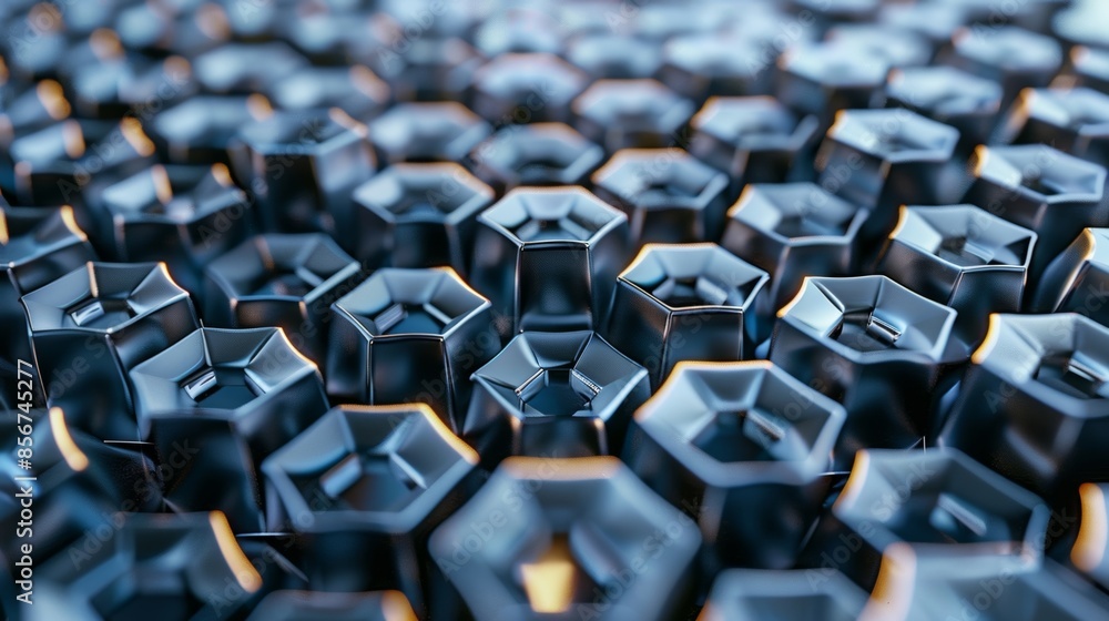 Poster a mesmerizing grid of interlocking hexagons reminiscent of a honeycomb.