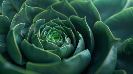 Fototapeta premium Detailed image of the spiral pattern of a green succulent plant, highlighting its geometric beauty.