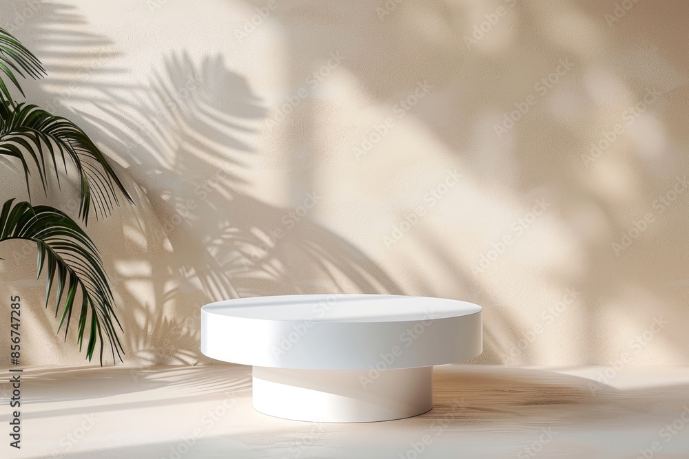 Poster minimalist product display with palm shadow