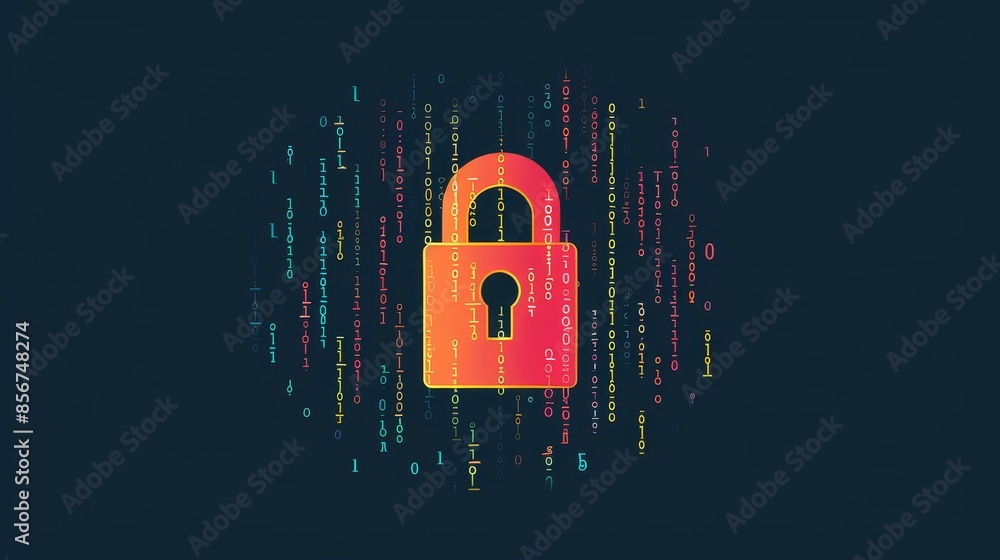 Poster digital padlock with colorful data streams - a conceptual illustration featuring a digital padlock w
