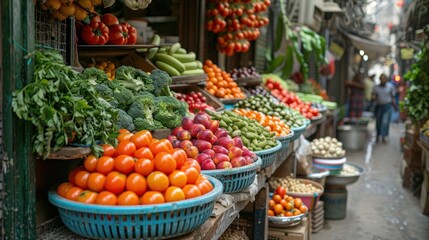 Obraz premium Vibrant Produce Display in a bustling Market