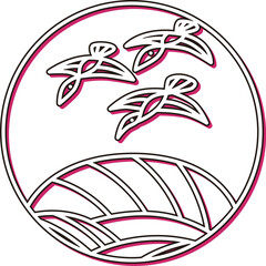 カラーシャドウの円形シンプル花札　葉月　芒　雁　8月　芒に雁