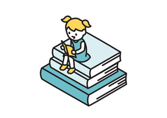 読書する小学生の女の子のイラスト