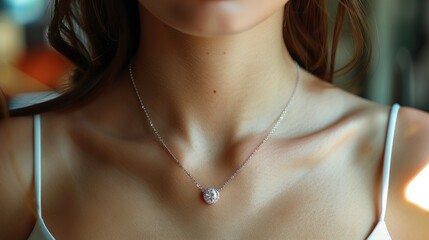 Close-up of a Woman's Neck with a Diamond Necklace