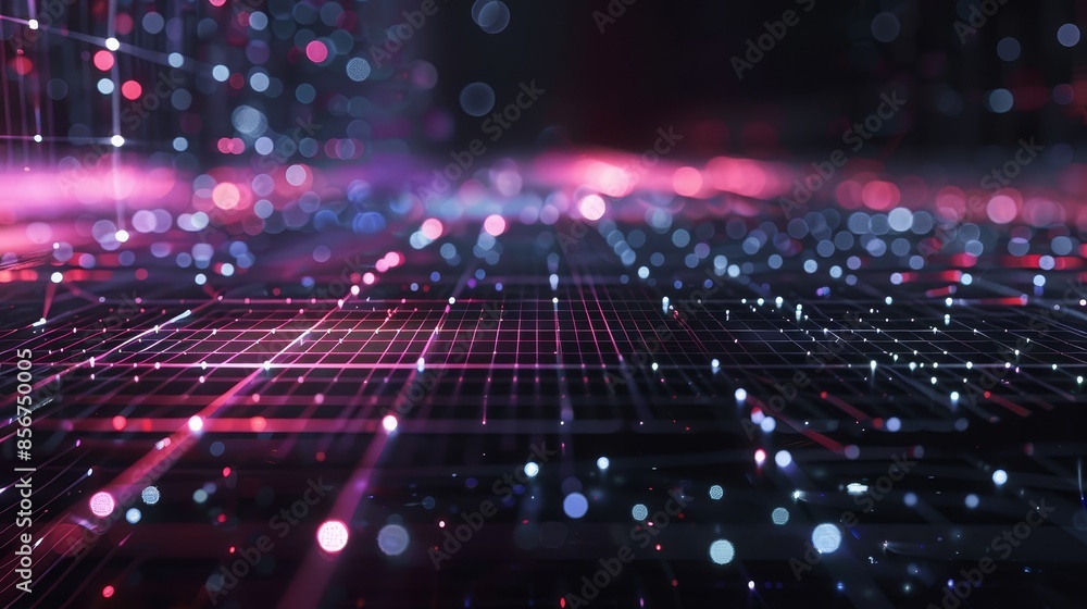 Poster abstract technology network grid with colored lights - abstract digital representation illustrating 