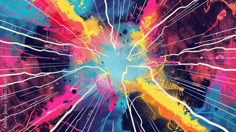 Poster abstract colorful paint splatter and streaks - abstract digital art featuring an explosion of colorf