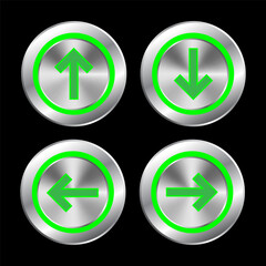 Vector set of green arrows buttons. silver buttons.