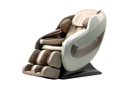A Modern Massage Chairs Serene Embrace: A Luxurious Indulgence in a Pristine Setting on a Clear PNG or White Background.