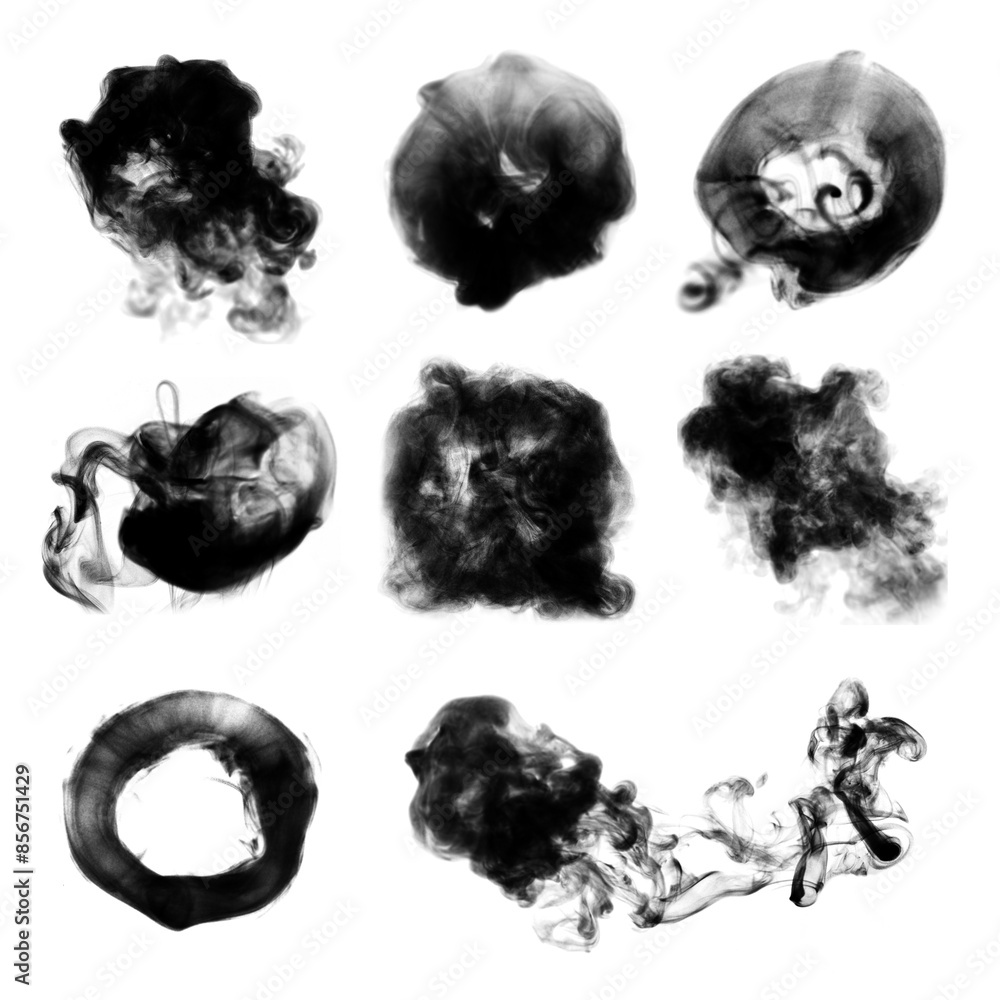 Poster smoke png textured element, in black realistic design set