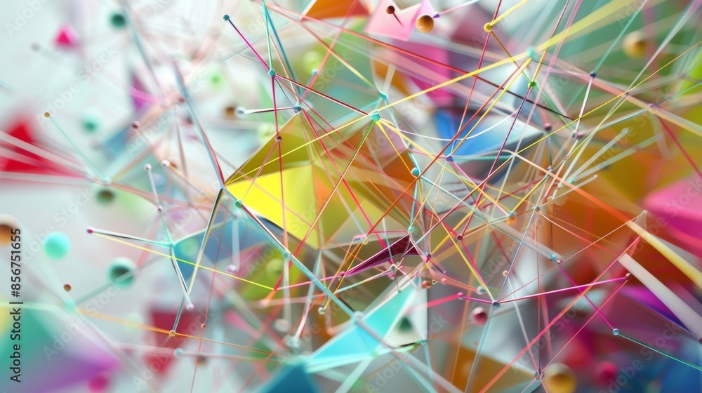 Poster a tangle of colorful shapes and lines forming an abstract network.