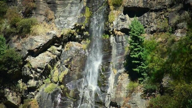 Mountain glacier waterfall in Pin parvati pass trek, Himachal Pradesh, India
