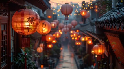 Illuminated Lanterns in a Chinese Alleyway