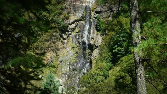 Mountain glacier waterfall in Pin parvati pass trek, Himachal Pradesh, India
