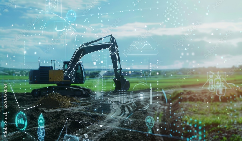 Poster a vision in which a construction machine and excavator can be managed using future technologies and 