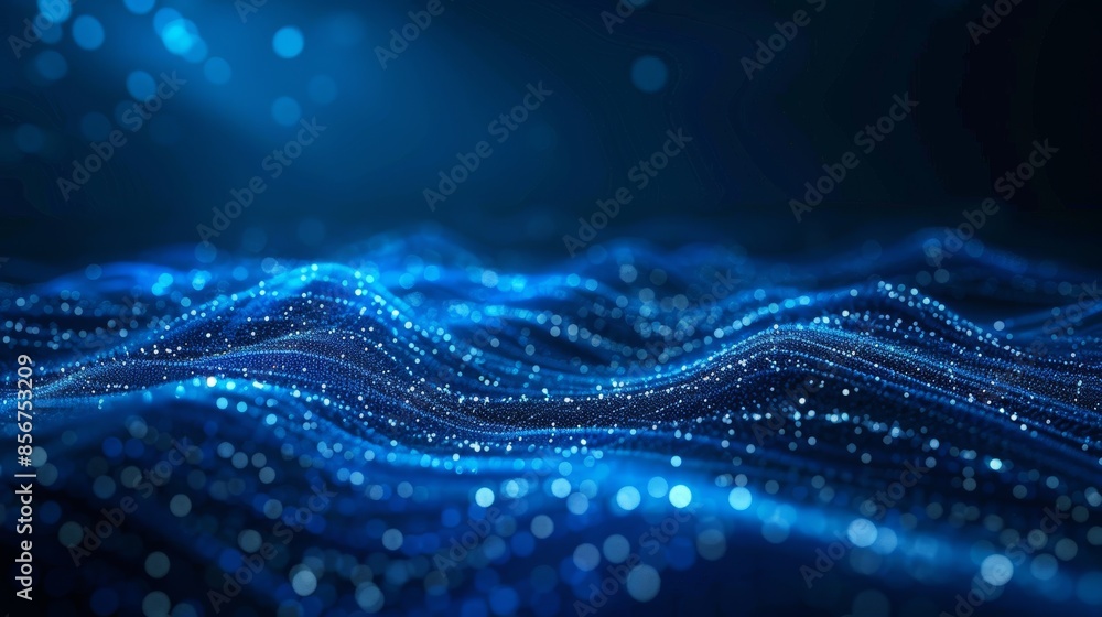 Poster an abstract wave in a 3d environment. a futuristic point wave. a connected background with a dynamic