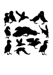 Puffin bird animal silhouettes