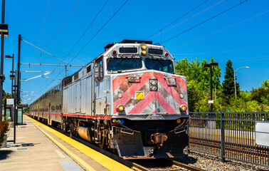 Fototapeta premium Commuter train at California Avenue Station in Palo Alto - Silicon Valley, California, United States