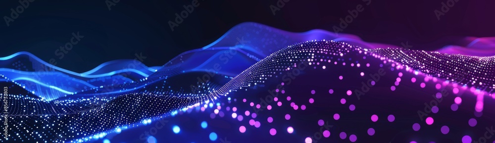 Poster 3d rendering of an abstract wave of sound particles. eq for music. signal transmission.