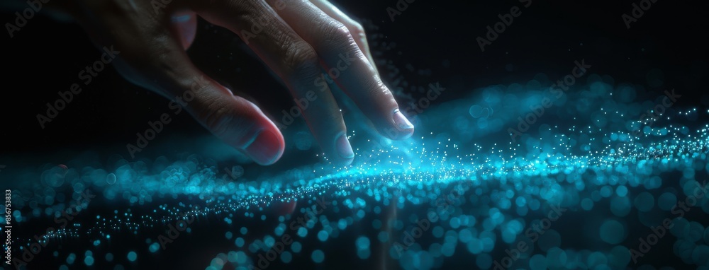 Poster the metaverse universe, concept. digital neural networks. businessman touching artificial intelligen