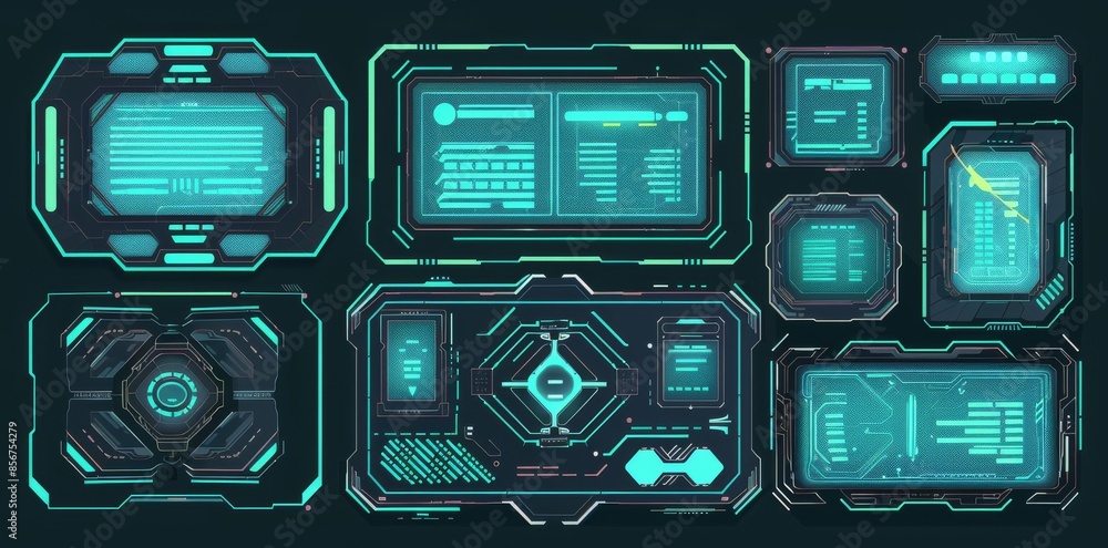 Poster hudo callout boxes. high tech informationgraphic, futuristic space display layout with digital info 