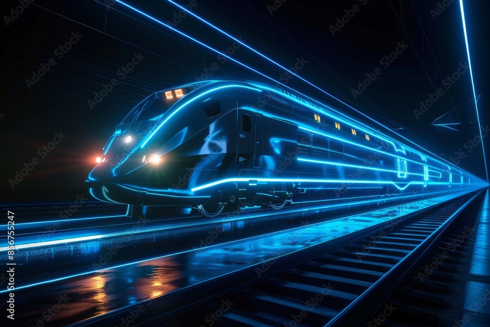 Poster the future of trains in railway stations. image generated using artificial intelligence.