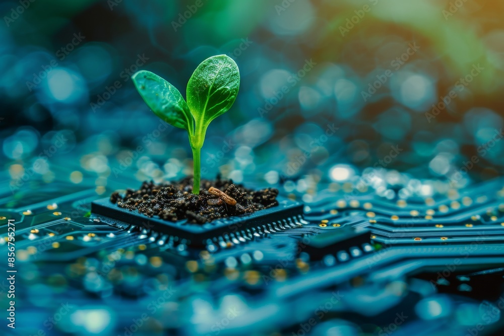 Poster creating a hybrid of nature and technology using stock ai technology in uhd 8k image style