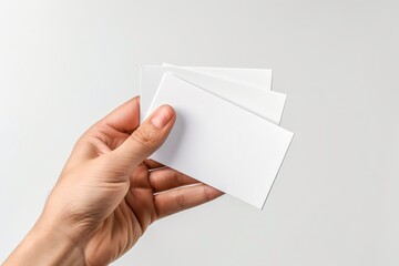 Fototapeta premium An image of a man holding two blank sheets of paper (tickets, flyers, invitations, coupons, banknotes, etc.)