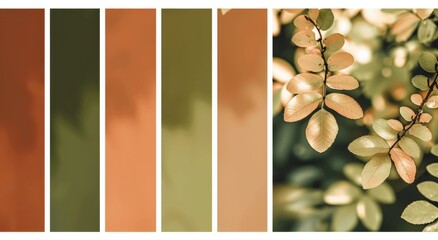 Earthy color palette with natural leaves, featuring warm tones and organic hues