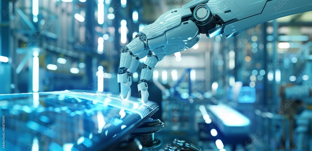 Aufkleber a white robot hand is creating a 3d rendering of a future technology structure