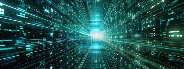 Futuristic digital data processing concept for encryption and internet connection protection