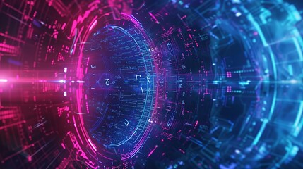 Space looks colorful futuristic with blue and red swirls forming a futuristic and high-tech tunnel