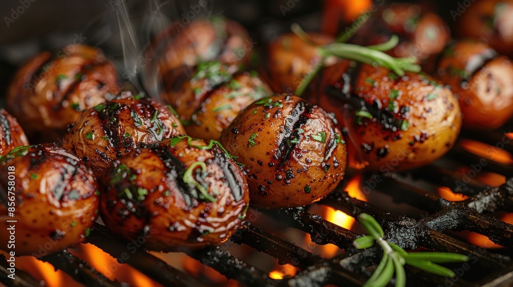 Canvas Prints Grilled Potatoes with Rosemary on a Hot Grill