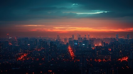 Cityscape at Twilight with an Orange Sky